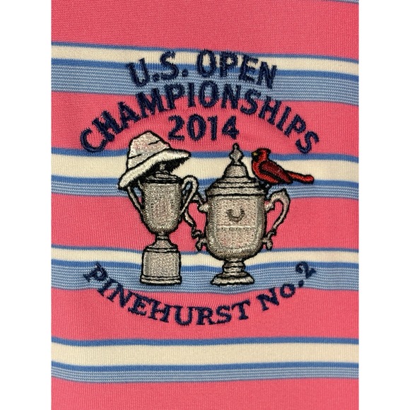 Peter Millar Summer Comfort Polo Shirt Men L Pink Striped 2014 US Open Golf - Picture 3 of 8